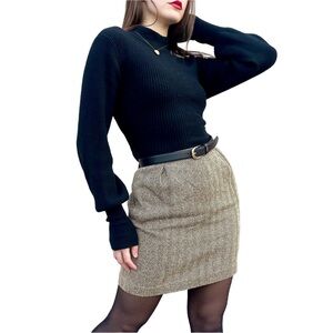 Ralph Lauren Woven Tweed Silk Houndstooth High Waisted Pleated Mini Pencil Skirt